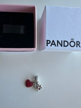 Silver Pandora Disney Mickey and Minnie Mouse Couple Charm with Red Heart Accent